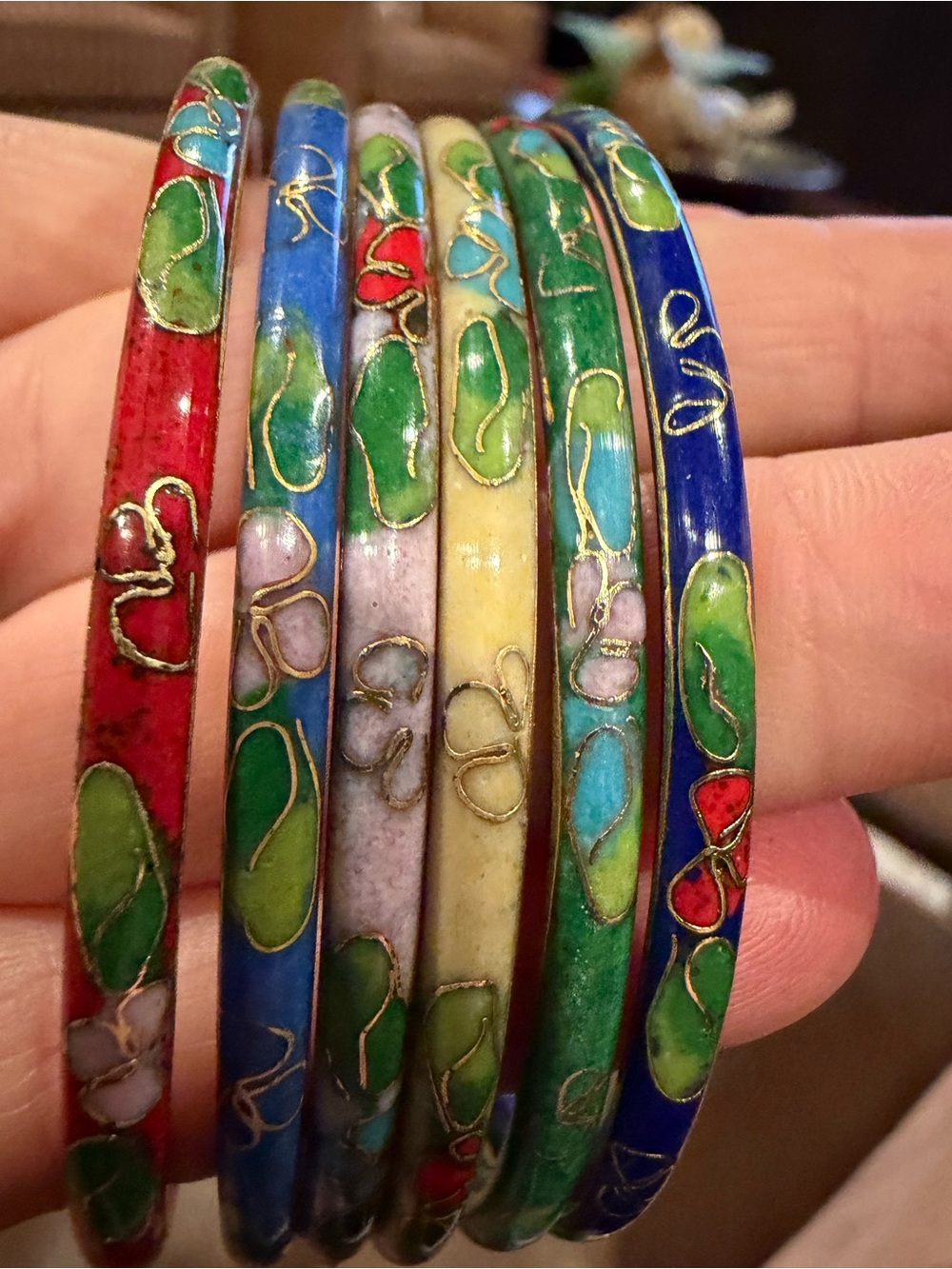 Colorful Cloisonné Enamel Bangle Bracelets - Multi Color set of 6